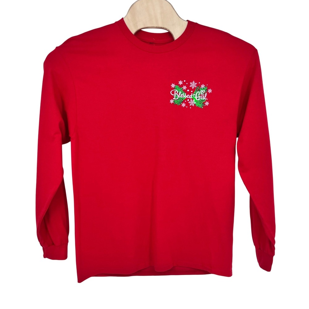 Blessed Girl Long Sleeve T-Shirt Women Large Red Nutcracker Religious Christmas